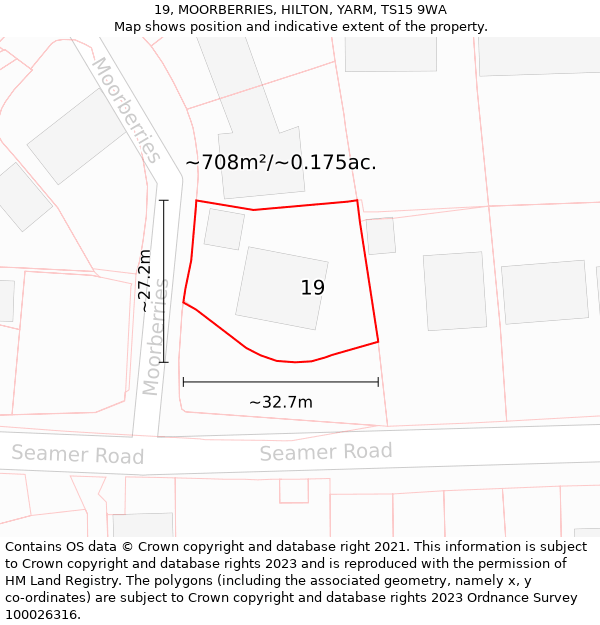 19, MOORBERRIES, HILTON, YARM, TS15 9WA: Plot and title map