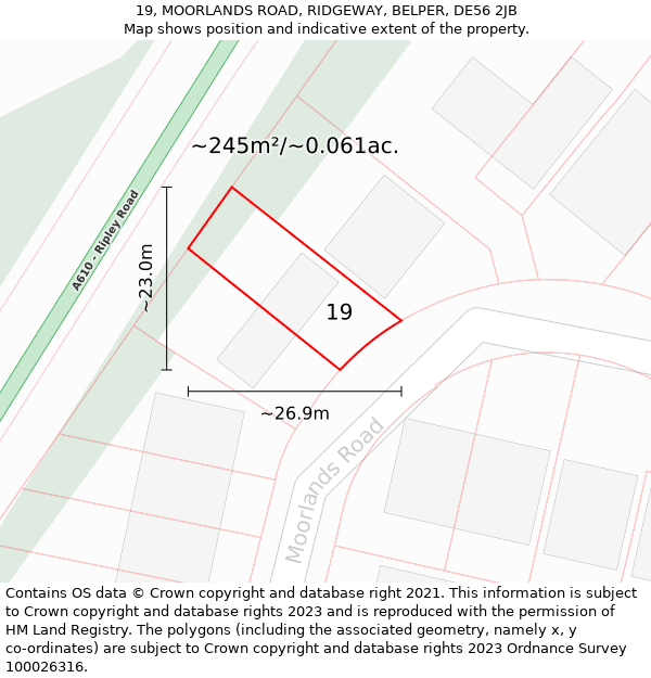 19, MOORLANDS ROAD, RIDGEWAY, BELPER, DE56 2JB: Plot and title map