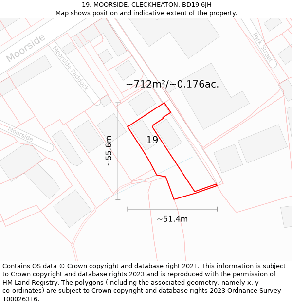 19, MOORSIDE, CLECKHEATON, BD19 6JH: Plot and title map