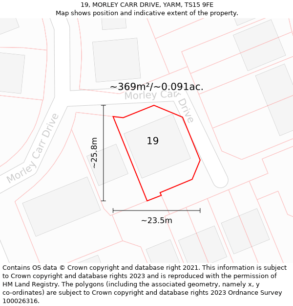 19, MORLEY CARR DRIVE, YARM, TS15 9FE: Plot and title map