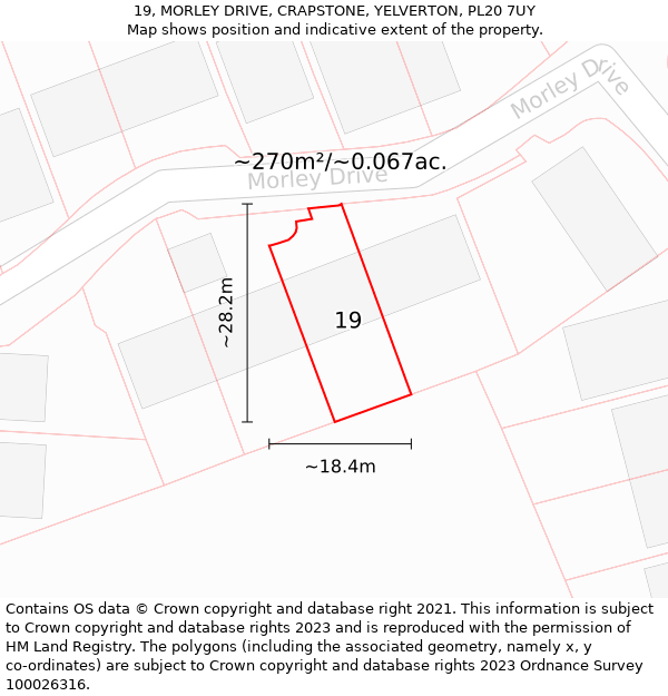 19, MORLEY DRIVE, CRAPSTONE, YELVERTON, PL20 7UY: Plot and title map