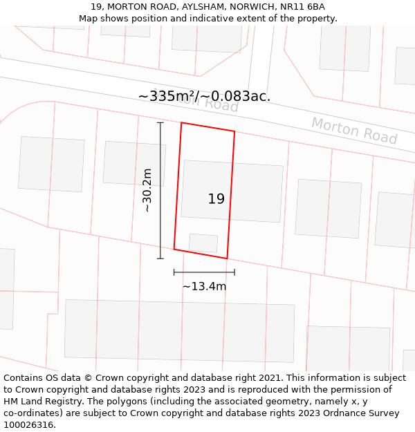 19, MORTON ROAD, AYLSHAM, NORWICH, NR11 6BA: Plot and title map