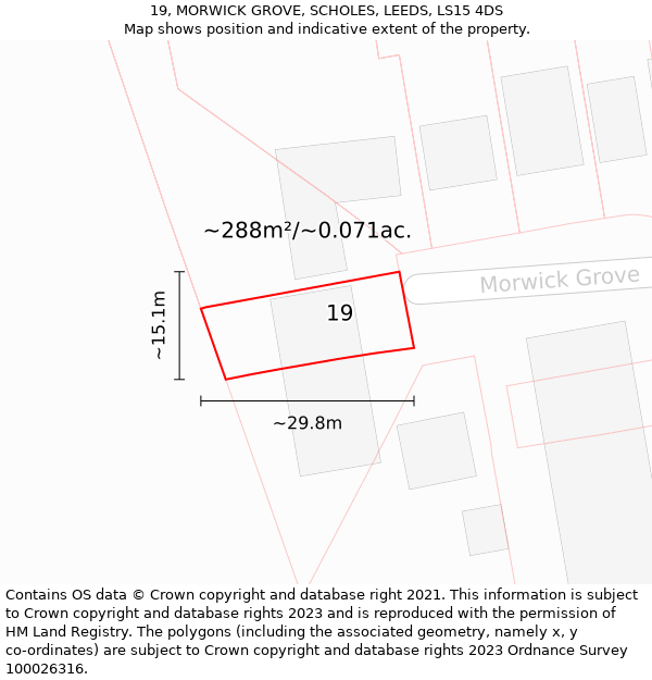 19, MORWICK GROVE, SCHOLES, LEEDS, LS15 4DS: Plot and title map