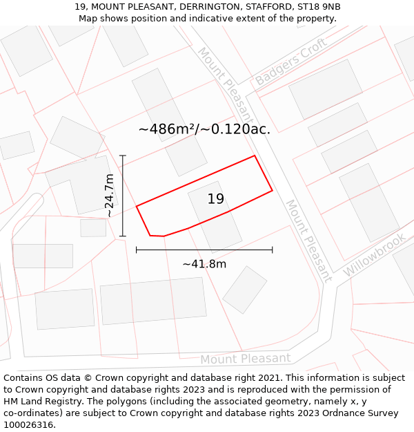 19, MOUNT PLEASANT, DERRINGTON, STAFFORD, ST18 9NB: Plot and title map
