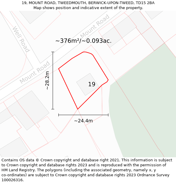 19, MOUNT ROAD, TWEEDMOUTH, BERWICK-UPON-TWEED, TD15 2BA: Plot and title map