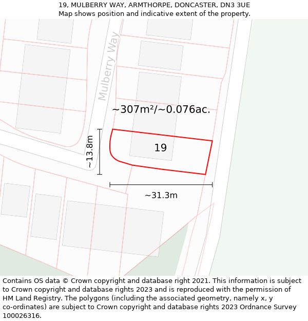 19, MULBERRY WAY, ARMTHORPE, DONCASTER, DN3 3UE: Plot and title map