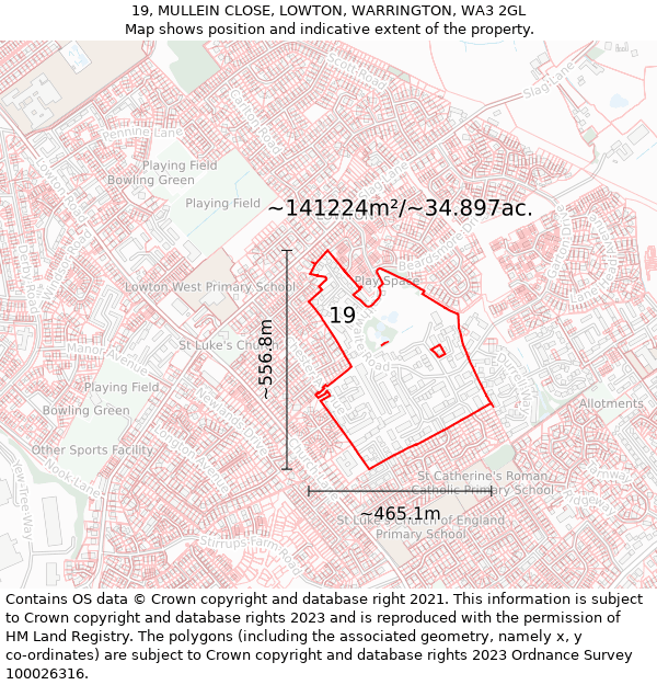 19, MULLEIN CLOSE, LOWTON, WARRINGTON, WA3 2GL: Plot and title map