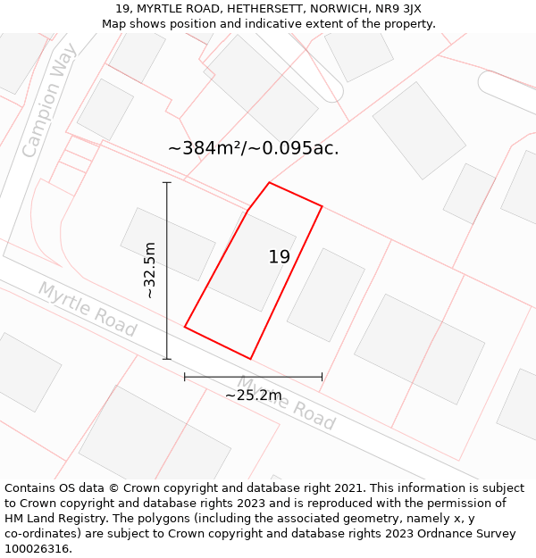 19, MYRTLE ROAD, HETHERSETT, NORWICH, NR9 3JX: Plot and title map