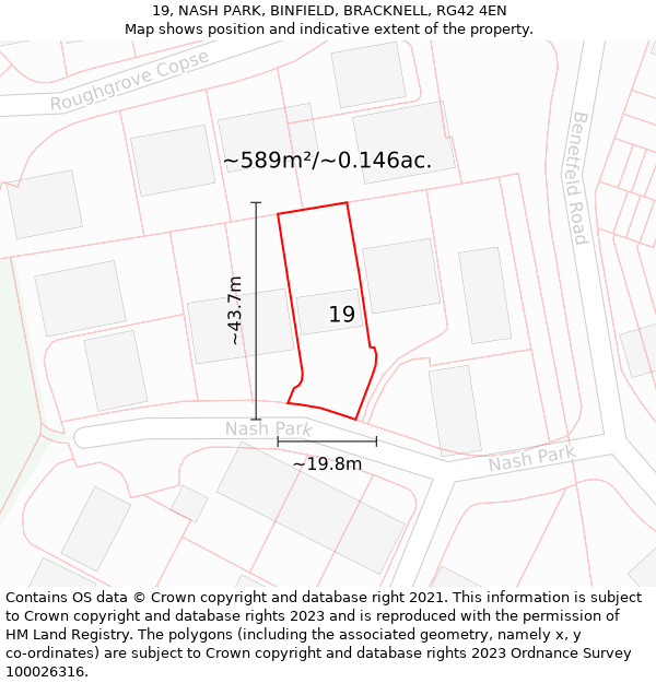 19, NASH PARK, BINFIELD, BRACKNELL, RG42 4EN: Plot and title map