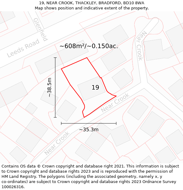 19, NEAR CROOK, THACKLEY, BRADFORD, BD10 8WA: Plot and title map