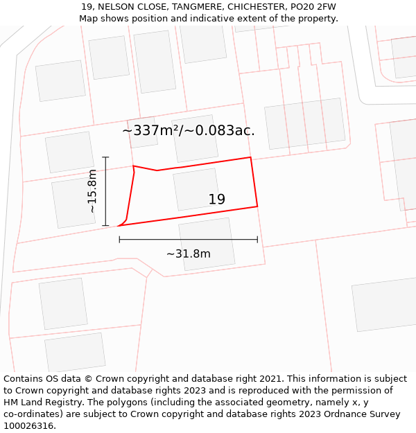 19, NELSON CLOSE, TANGMERE, CHICHESTER, PO20 2FW: Plot and title map