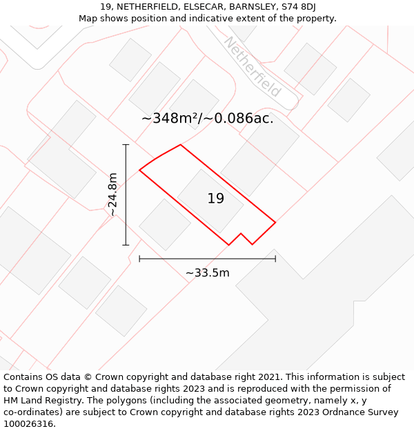 19, NETHERFIELD, ELSECAR, BARNSLEY, S74 8DJ: Plot and title map