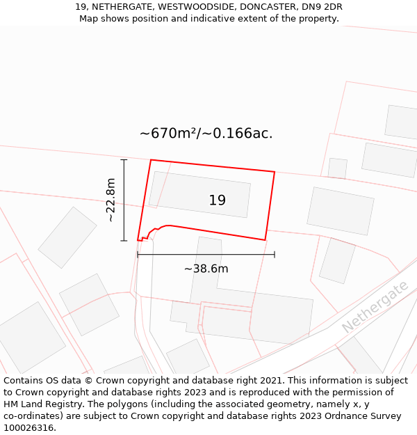 19, NETHERGATE, WESTWOODSIDE, DONCASTER, DN9 2DR: Plot and title map