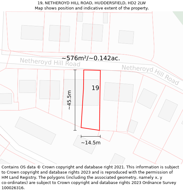 19, NETHEROYD HILL ROAD, HUDDERSFIELD, HD2 2LW: Plot and title map