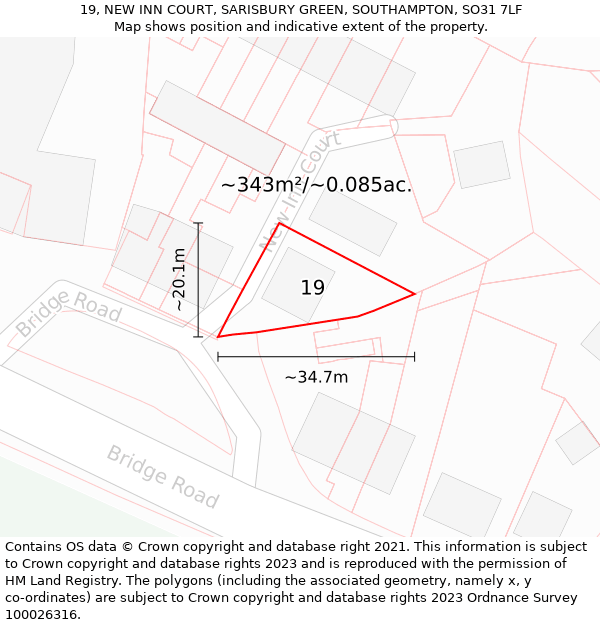 19, NEW INN COURT, SARISBURY GREEN, SOUTHAMPTON, SO31 7LF: Plot and title map