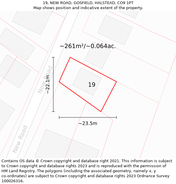 19, NEW ROAD, GOSFIELD, HALSTEAD, CO9 1PT: Plot and title map