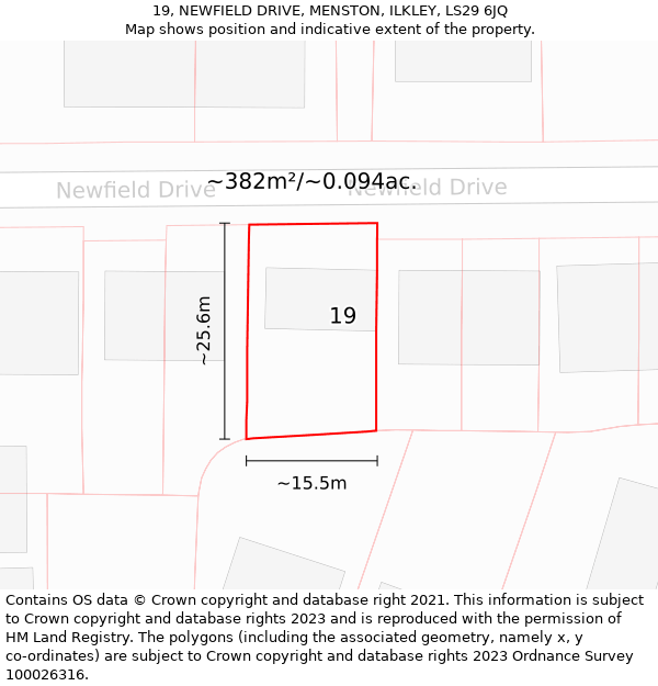 19, NEWFIELD DRIVE, MENSTON, ILKLEY, LS29 6JQ: Plot and title map