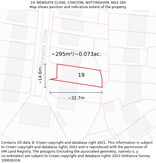 19, NEWGATE CLOSE, CARLTON, NOTTINGHAM, NG4 1BA: Plot and title map