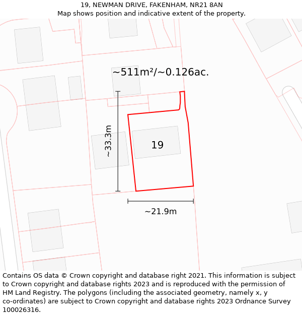 19, NEWMAN DRIVE, FAKENHAM, NR21 8AN: Plot and title map