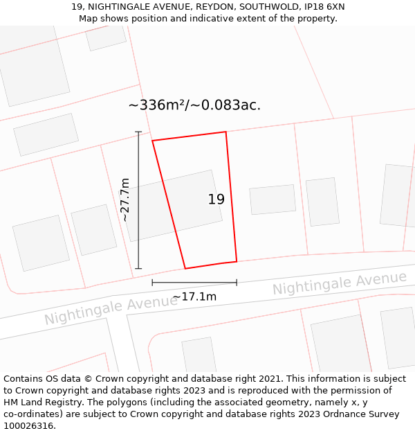 19, NIGHTINGALE AVENUE, REYDON, SOUTHWOLD, IP18 6XN: Plot and title map