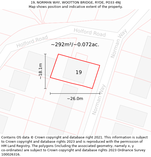 19, NORMAN WAY, WOOTTON BRIDGE, RYDE, PO33 4NJ: Plot and title map