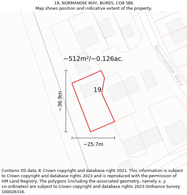 19, NORMANDIE WAY, BURES, CO8 5BE: Plot and title map