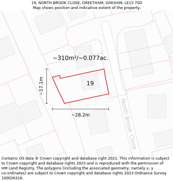 19, NORTH BROOK CLOSE, GREETHAM, OAKHAM, LE15 7SD: Plot and title map