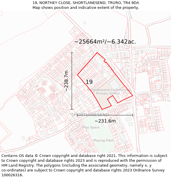 19, NORTHEY CLOSE, SHORTLANESEND, TRURO, TR4 9DA: Plot and title map