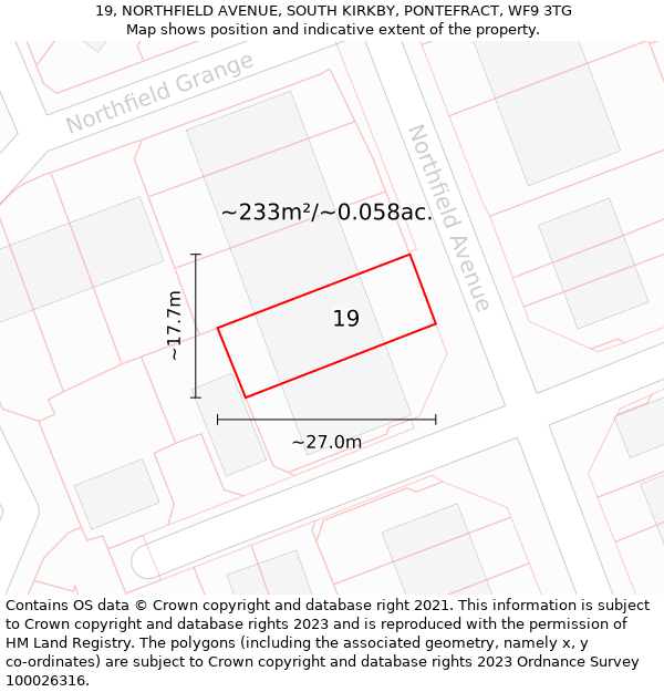 19, NORTHFIELD AVENUE, SOUTH KIRKBY, PONTEFRACT, WF9 3TG: Plot and title map