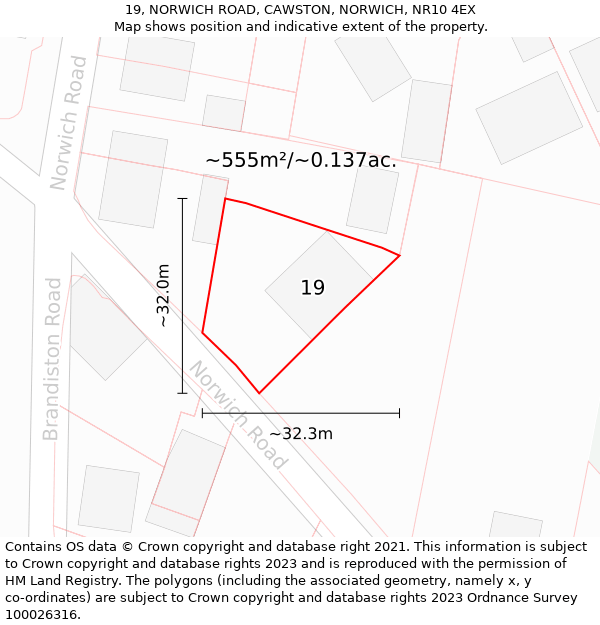 19, NORWICH ROAD, CAWSTON, NORWICH, NR10 4EX: Plot and title map