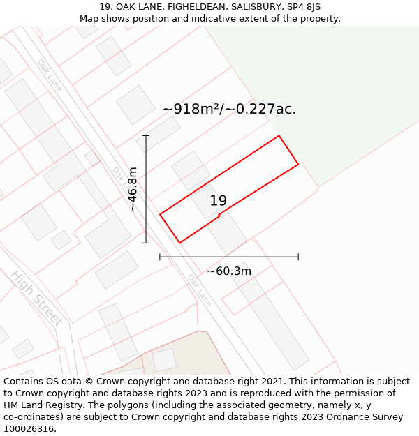 19, OAK LANE, FIGHELDEAN, SALISBURY, SP4 8JS: Plot and title map