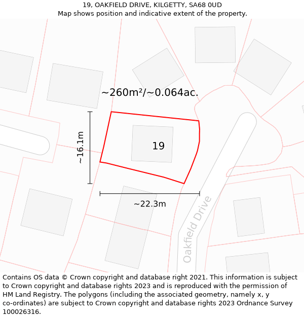 19, OAKFIELD DRIVE, KILGETTY, SA68 0UD: Plot and title map