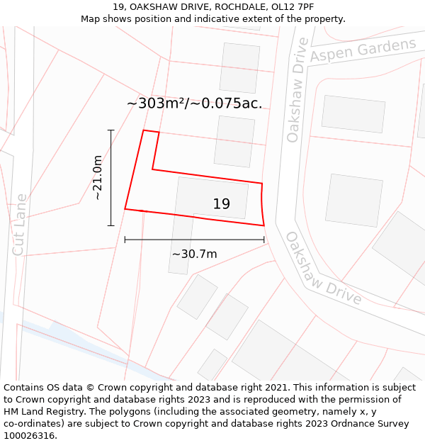 19, OAKSHAW DRIVE, ROCHDALE, OL12 7PF: Plot and title map