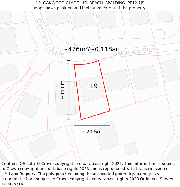 19, OAKWOOD GLADE, HOLBEACH, SPALDING, PE12 7JS: Plot and title map