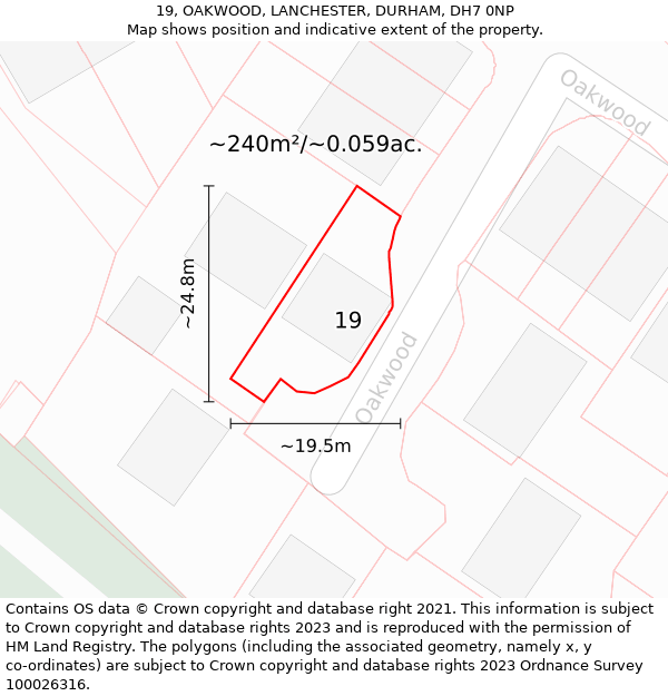 19, OAKWOOD, LANCHESTER, DURHAM, DH7 0NP: Plot and title map