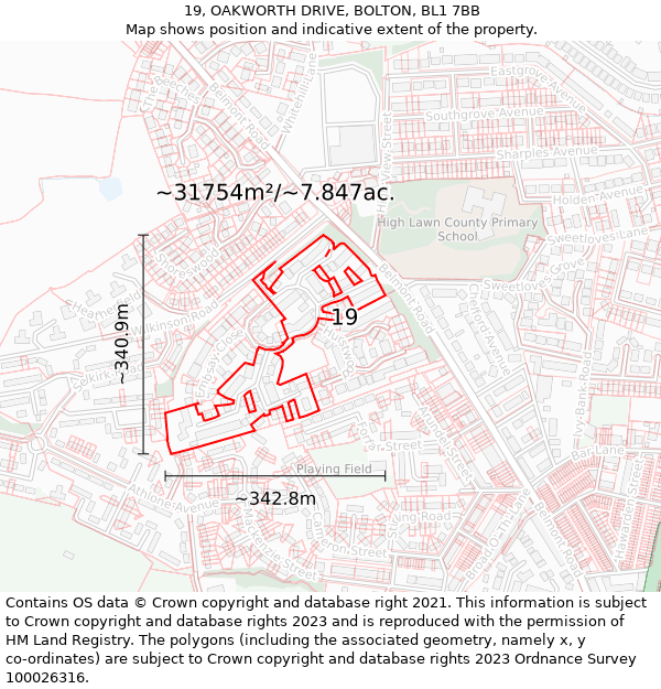 19, OAKWORTH DRIVE, BOLTON, BL1 7BB: Plot and title map