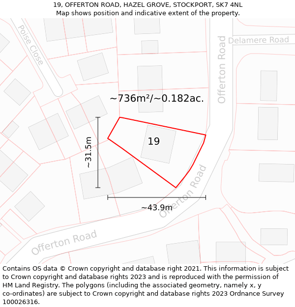 19, OFFERTON ROAD, HAZEL GROVE, STOCKPORT, SK7 4NL: Plot and title map