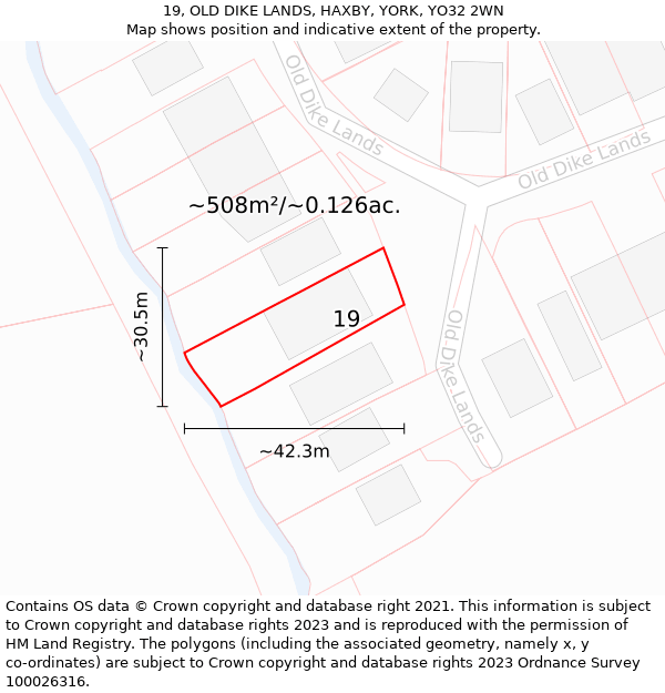 19, OLD DIKE LANDS, HAXBY, YORK, YO32 2WN: Plot and title map