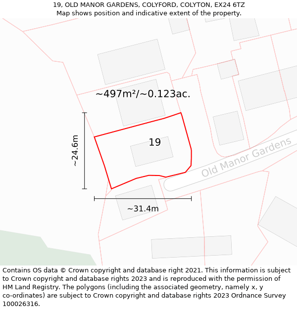 19, OLD MANOR GARDENS, COLYFORD, COLYTON, EX24 6TZ: Plot and title map