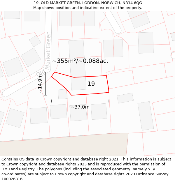 19, OLD MARKET GREEN, LODDON, NORWICH, NR14 6QG: Plot and title map