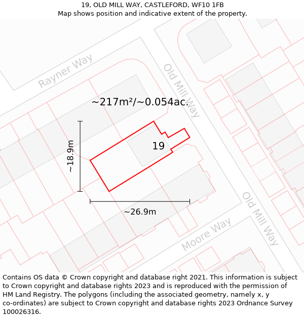 19, OLD MILL WAY, CASTLEFORD, WF10 1FB: Plot and title map