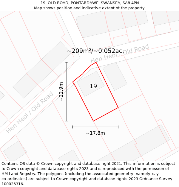 19, OLD ROAD, PONTARDAWE, SWANSEA, SA8 4PN: Plot and title map