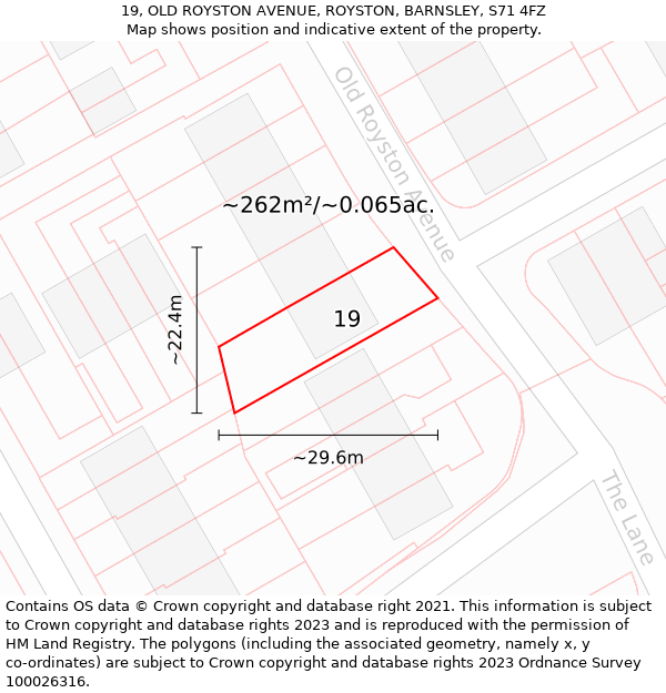 19, OLD ROYSTON AVENUE, ROYSTON, BARNSLEY, S71 4FZ: Plot and title map