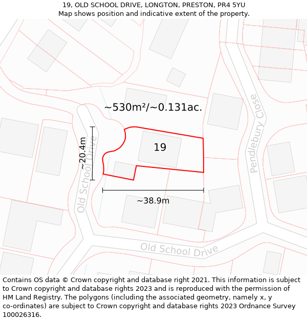 19, OLD SCHOOL DRIVE, LONGTON, PRESTON, PR4 5YU: Plot and title map