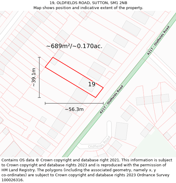 19, OLDFIELDS ROAD, SUTTON, SM1 2NB: Plot and title map