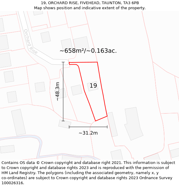 19, ORCHARD RISE, FIVEHEAD, TAUNTON, TA3 6PB: Plot and title map