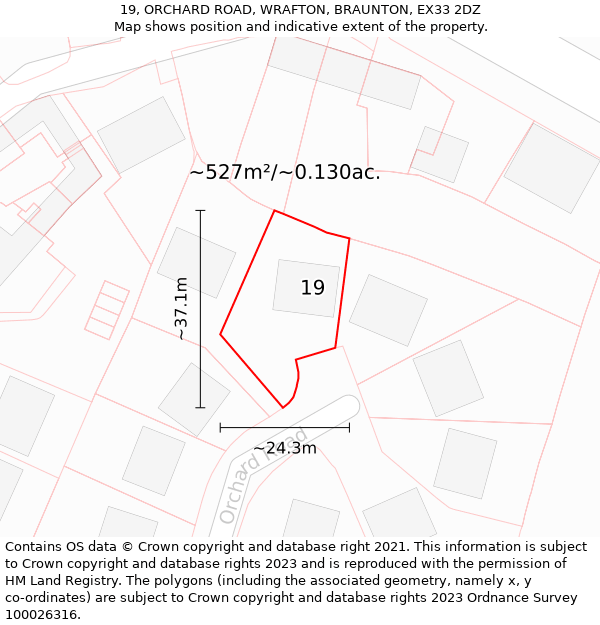 19, ORCHARD ROAD, WRAFTON, BRAUNTON, EX33 2DZ: Plot and title map