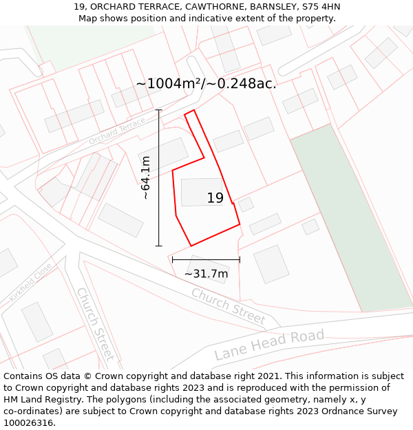 19, ORCHARD TERRACE, CAWTHORNE, BARNSLEY, S75 4HN: Plot and title map