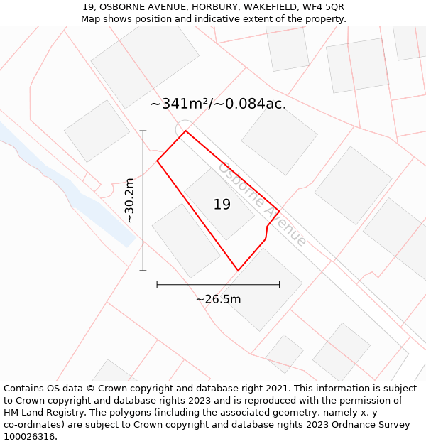 19, OSBORNE AVENUE, HORBURY, WAKEFIELD, WF4 5QR: Plot and title map