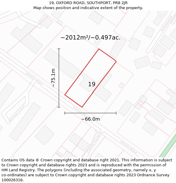 19, OXFORD ROAD, SOUTHPORT, PR8 2JR: Plot and title map